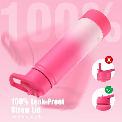 Insulated Stainless Steel Water Bottle with Straw and Lid for Sports, 24 oz, Sweet Peach