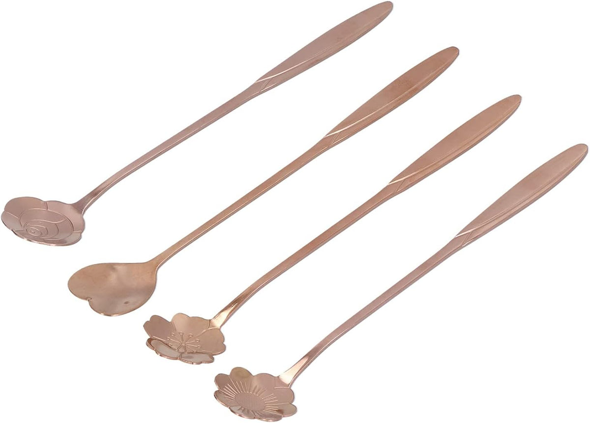 Coffee Spoon Mixing Spoon Desert Scoop Elegant High End Handle Stainless Steel Flower Heart Shaped Tea Spoon for Home Kitchen Coffee Shop Restaurant Party 4PCS Set (Pink Gold)