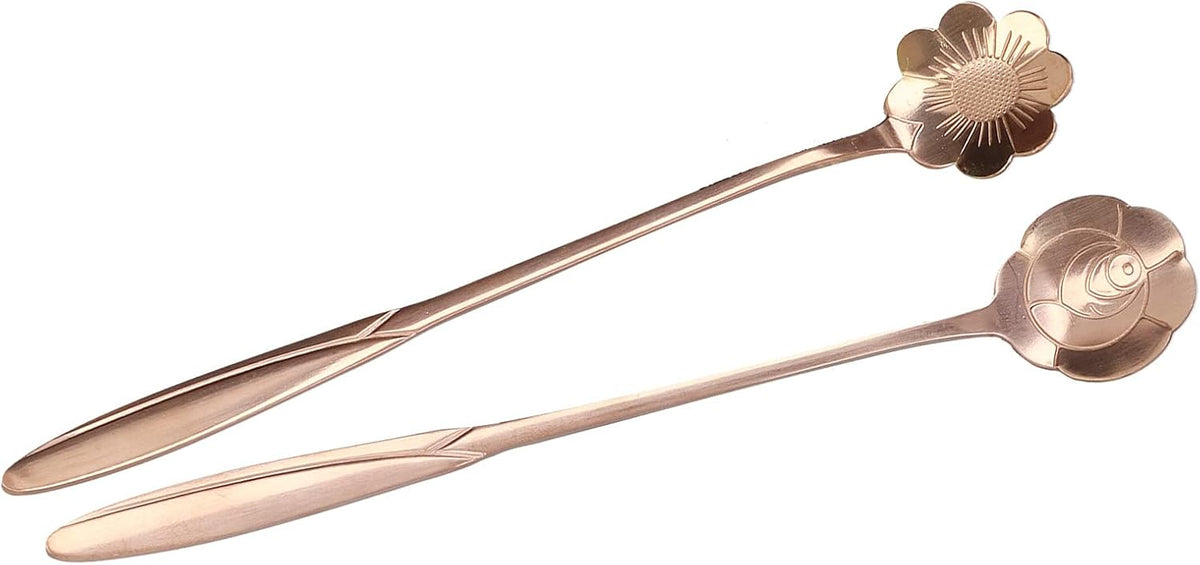 Coffee Spoon Mixing Spoon Desert Scoop Elegant High End Handle Stainless Steel Flower Heart Shaped Tea Spoon for Home Kitchen Coffee Shop Restaurant Party 4PCS Set (Pink Gold)