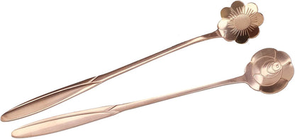 Coffee Spoon Mixing Spoon Desert Scoop Elegant High End Handle Stainless Steel Flower Heart Shaped Tea Spoon for Home Kitchen Coffee Shop Restaurant Party 4PCS Set (Pink Gold)