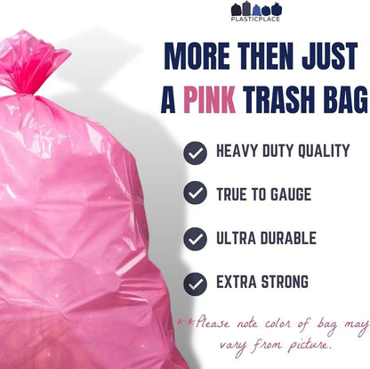 32-33 Gallon Trash Bags │ 1.5 Mil │ Pink Garbage Can Liners │ 33’” x 39” (100 Count)