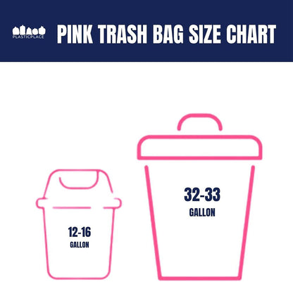 32-33 Gallon Trash Bags │ 1.5 Mil │ Pink Garbage Can Liners │ 33’” x 39” (100 Count)