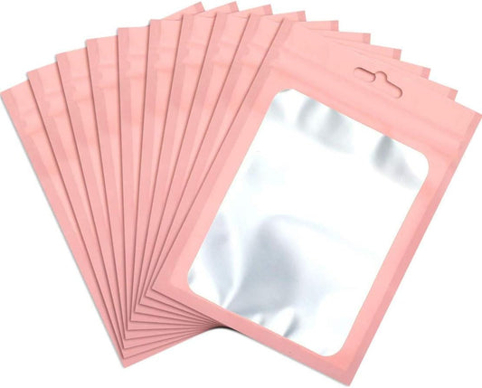 100Pcs Resealable Mylar Ziplock Bags for Food Storage Smell Proof Pouch for Candy Cookies Party Favor (Pink 3 x 4.7 inch)
