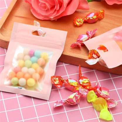 100Pcs Resealable Mylar Ziplock Bags for Food Storage Smell Proof Pouch for Candy Cookies Party Favor (Pink 3 x 4.7 inch)