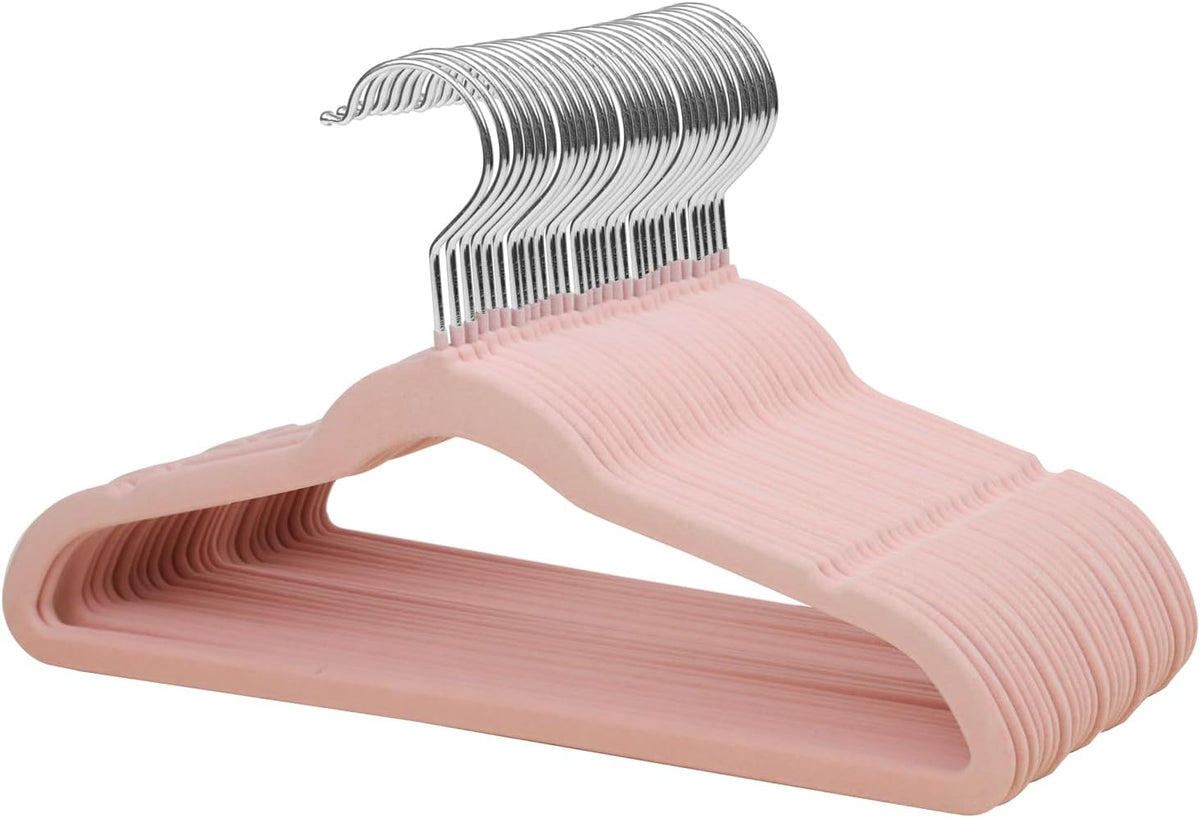 14 Inch Kids Velvet Hangers Felt Children's Hangers 32 Pack Pink