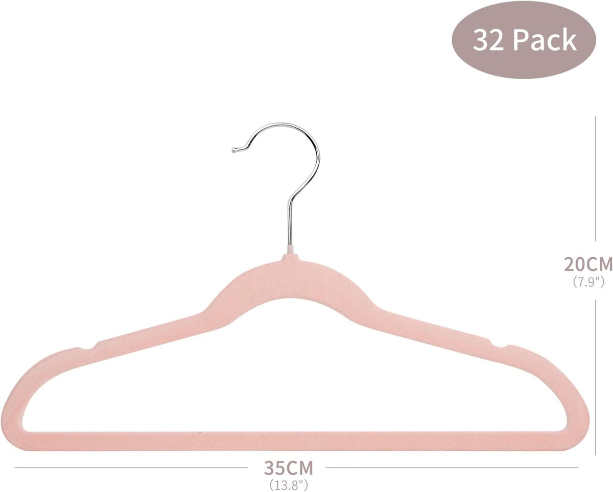 14 Inch Kids Velvet Hangers Felt Children's Hangers 32 Pack Pink