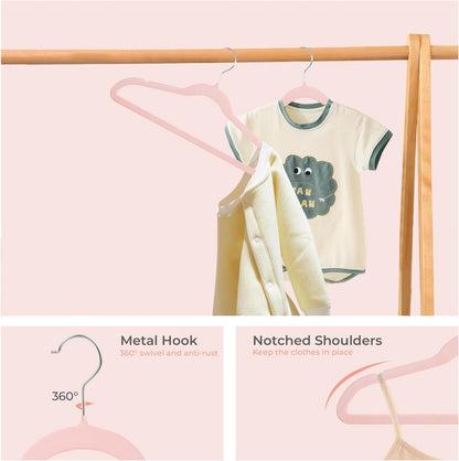 14 Inch Kids Velvet Hangers Felt Children's Hangers 32 Pack Pink