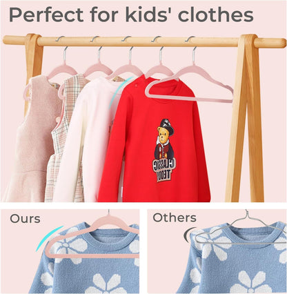 14 Inch Kids Velvet Hangers Felt Children's Hangers 32 Pack Pink