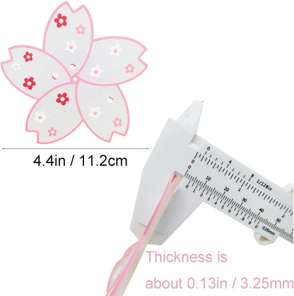 2 PCS Drink Coasters, Cute Coaster for Desk, Heat Resistant Anti-Slip PVC Cup Mat Sakura Cherry Blossom Decor (1 Pink + 1 White)