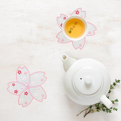 2 PCS Drink Coasters, Cute Coaster for Desk, Heat Resistant Anti-Slip PVC Cup Mat Sakura Cherry Blossom Decor (1 Pink + 1 White)