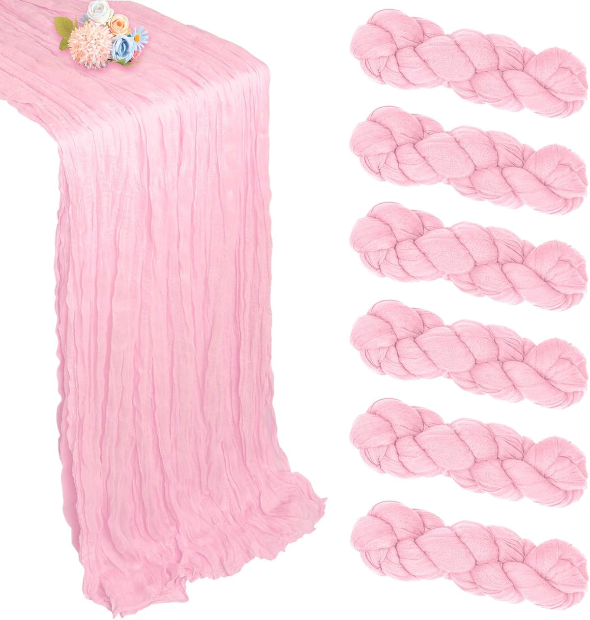 6 Pack Pink Cheesecloth Table Runner 35 x 120 Inch