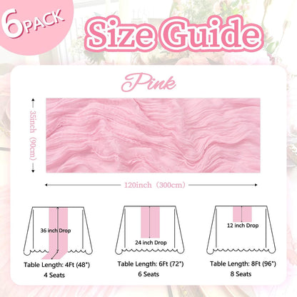 6 Pack Pink Cheesecloth Table Runner 35 x 120 Inch