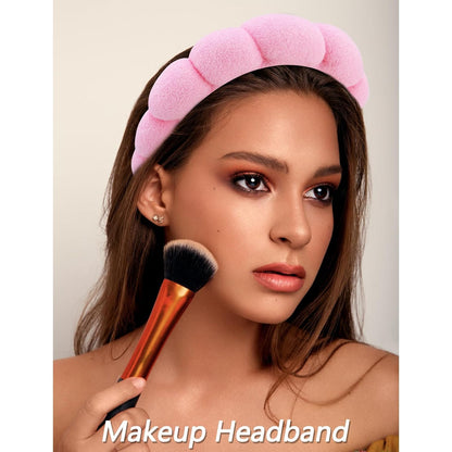 6 Pack Spa Headband, Makeup Headband, Face Wash Headbands, Skincare Headbands, Pink Sponge Hair Band Bow Tie Spa Head Band for Washing Face Wristband Set Hair Accessories for Women Girls