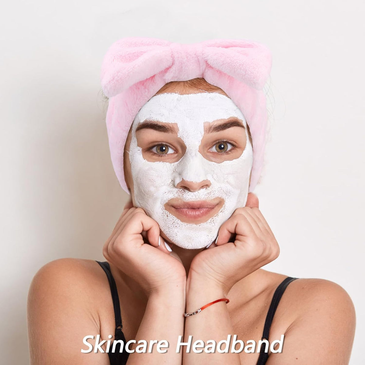 6 Pack Spa Headband, Makeup Headband, Face Wash Headbands, Skincare Headbands, Pink Sponge Hair Band Bow Tie Spa Head Band for Washing Face Wristband Set Hair Accessories for Women Girls