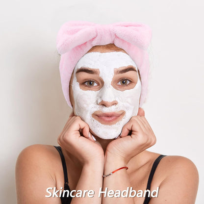 6 Pack Spa Headband, Makeup Headband, Face Wash Headbands, Skincare Headbands, Pink Sponge Hair Band Bow Tie Spa Head Band for Washing Face Wristband Set Hair Accessories for Women Girls