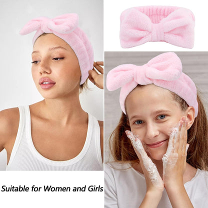 6 Pack Spa Headband, Makeup Headband, Face Wash Headbands, Skincare Headbands, Pink Sponge Hair Band Bow Tie Spa Head Band for Washing Face Wristband Set Hair Accessories for Women Girls