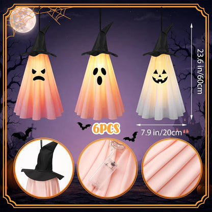 6 Pcs Halloween Ghost Decorations Outdoor Hanging, Pink Halloween Decor