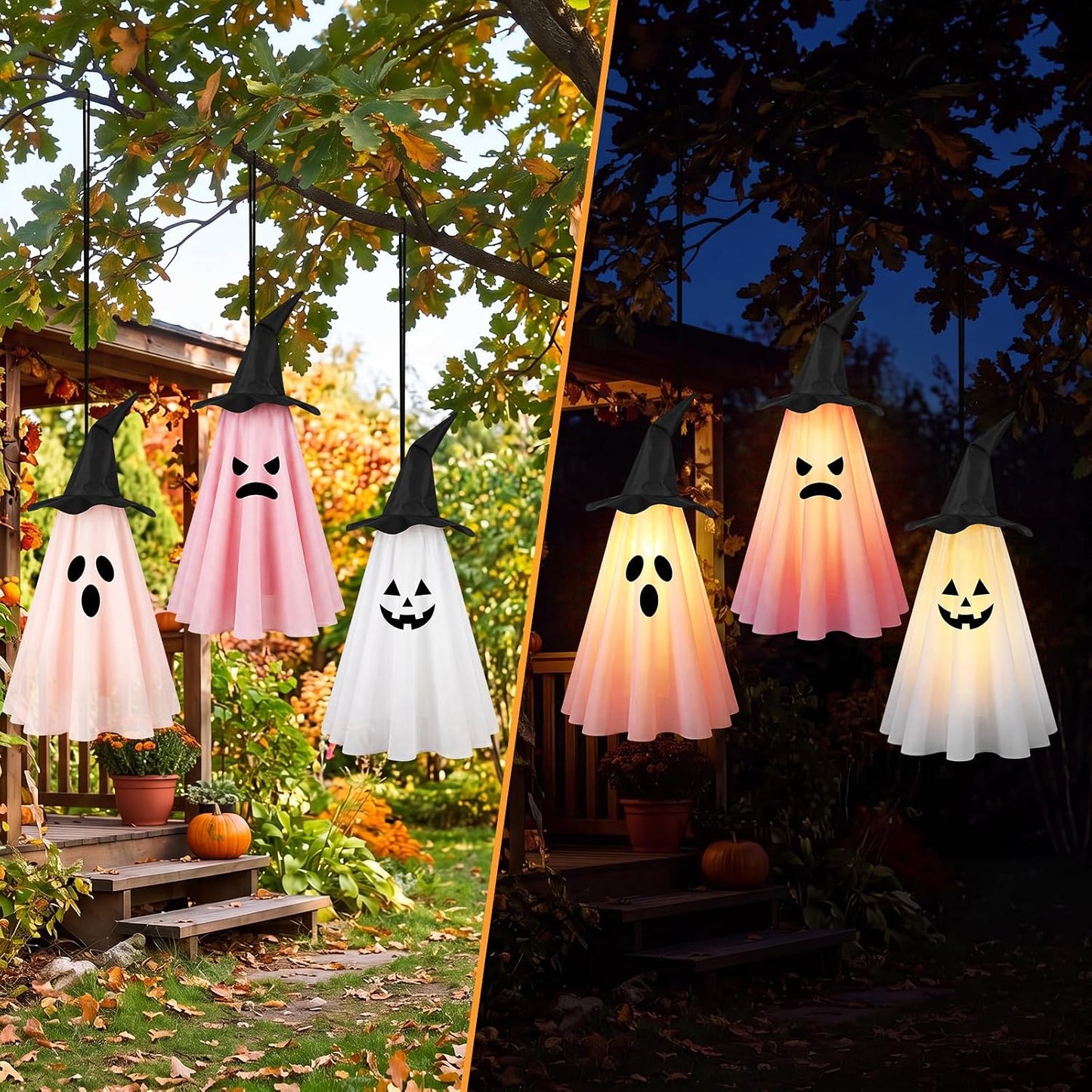 6 Pcs Halloween Ghost Decorations Outdoor Hanging, Pink Halloween Decor