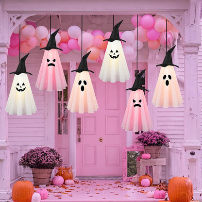 6 Pcs Halloween Ghost Decorations Outdoor Hanging, Pink Halloween Decor