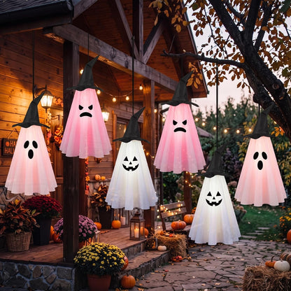 6 Pcs Halloween Ghost Decorations Outdoor Hanging, Pink Halloween Decor