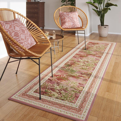 Runner Rug 2x6 Washable Non Slip Vintage Impressionist-Style,Pink