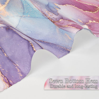 Purple Pink Marble Shower Curtain Abstract Modern Ink Texture Colorful Bathroom Curtain Set Gold Stripes Ombre Art Decor Waterproof Fabric Curtains with Hooks 72x72 inch
