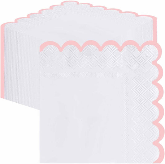 50 Pieces 3-ply Light Pink Scalloped Napkins Folded 5 x 5 Inches Disposable Paper Napkin Cocktail Napkins for Dinner Wedding Birthday Party