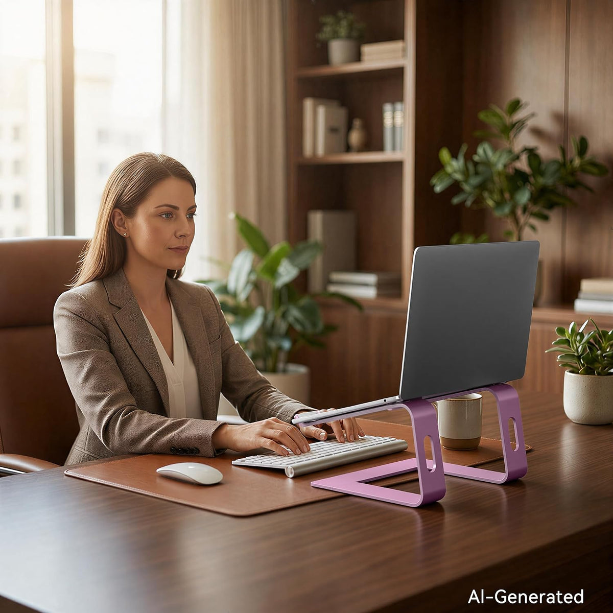 Laptop Stand, Aluminum Ergonomic Desk Riser, 10-15.6", Pink