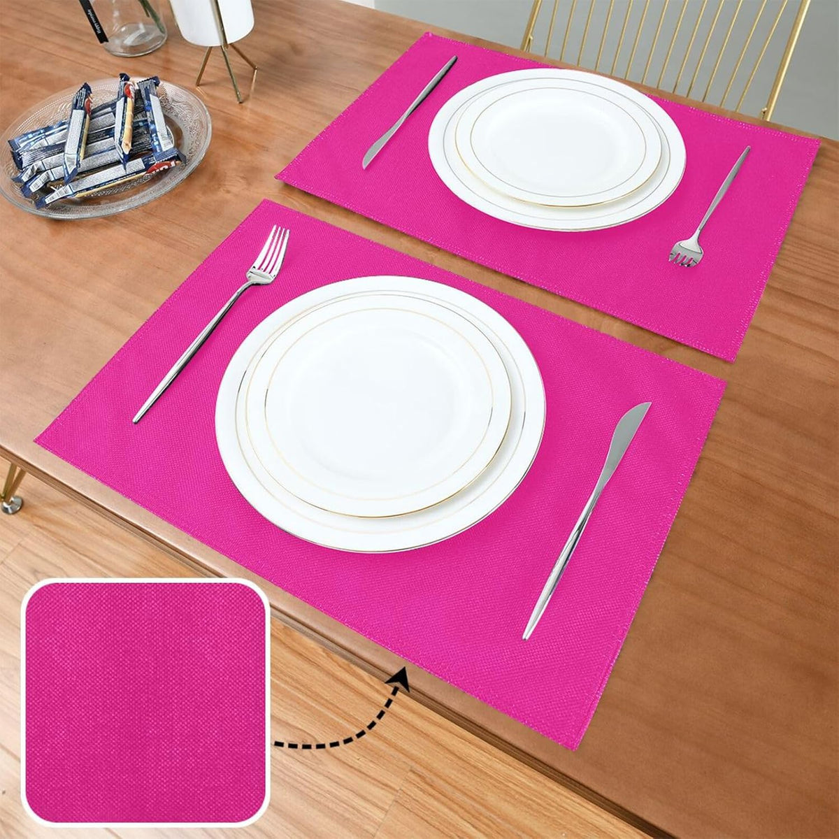 Plain Deep Pink Solid Color Placemats Set of 4, Non-Slip Washable Table Mats, Heat Resistant Placemats for Kitchen Dining Table Indoor Outdoor