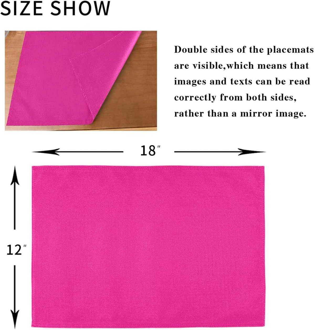Plain Deep Pink Solid Color Placemats Set of 4, Non-Slip Washable Table Mats, Heat Resistant Placemats for Kitchen Dining Table Indoor Outdoor