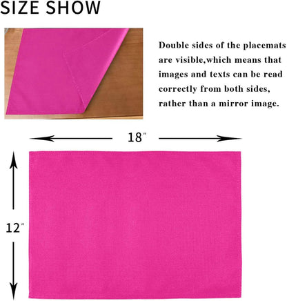 Plain Deep Pink Solid Color Placemats Set of 4, Non-Slip Washable Table Mats, Heat Resistant Placemats for Kitchen Dining Table Indoor Outdoor