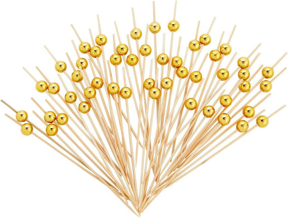 Bamboo Pearl Toothpicks - 4.7 in, 150 Count, White, Pink & Gold - Skewers for Appetizers & Mimosa Bar Supplies - Party & Catering Supplies