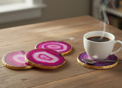 Natural Agate Coasters Bar Beer Coffee Tea Coaster - Set of 4 Coasters - Perfect Table Accessories Tableware (Blue) (Pink)