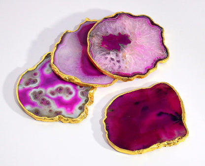 Natural Agate Coasters Bar Beer Coffee Tea Coaster - Set of 4 Coasters - Perfect Table Accessories Tableware (Blue) (Pink)