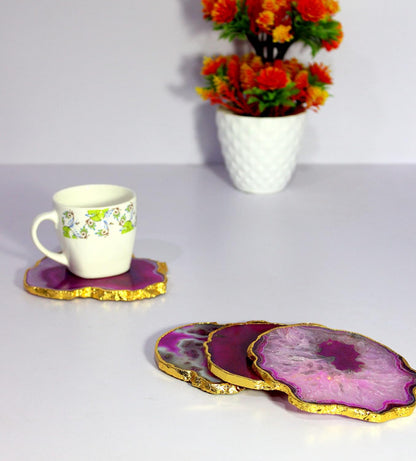 Natural Agate Coasters Bar Beer Coffee Tea Coaster - Set of 4 Coasters - Perfect Table Accessories Tableware (Blue) (Pink)