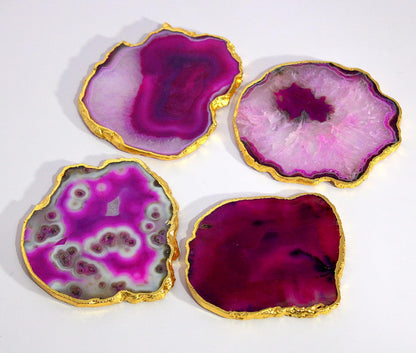 Natural Agate Coasters Bar Beer Coffee Tea Coaster - Set of 4 Coasters - Perfect Table Accessories Tableware (Blue) (Pink)
