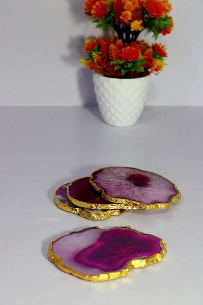 Natural Agate Coasters Bar Beer Coffee Tea Coaster - Set of 4 Coasters - Perfect Table Accessories Tableware (Blue) (Pink)