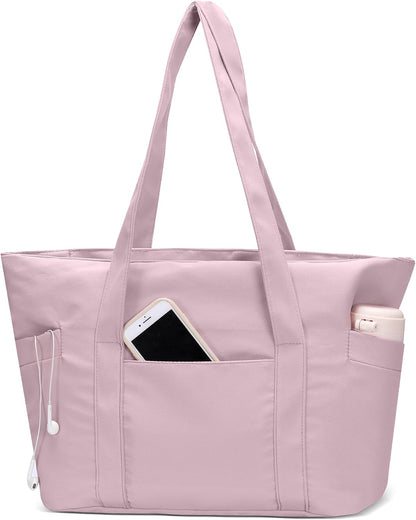 Large Tote Bag for Women with Zipper, Nylon Lightweight Work Tote with 15.6" Laptop Sleeve, Nurse Bag for Work College