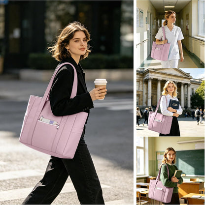 Large Tote Bag for Women with Zipper, Nylon Lightweight Work Tote with 15.6" Laptop Sleeve, Nurse Bag for Work College