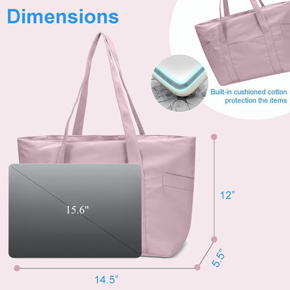 Large Tote Bag for Women with Zipper, Nylon Lightweight Work Tote with 15.6" Laptop Sleeve, Nurse Bag for Work College