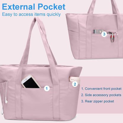Large Tote Bag for Women with Zipper, Nylon Lightweight Work Tote with 15.6" Laptop Sleeve, Nurse Bag for Work College