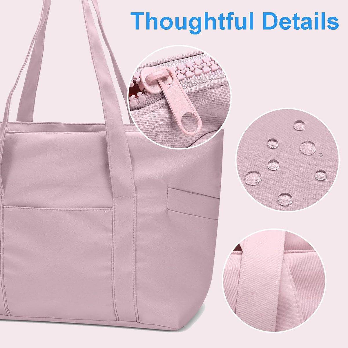 Large Tote Bag for Women with Zipper, Nylon Lightweight Work Tote with 15.6" Laptop Sleeve, Nurse Bag for Work College