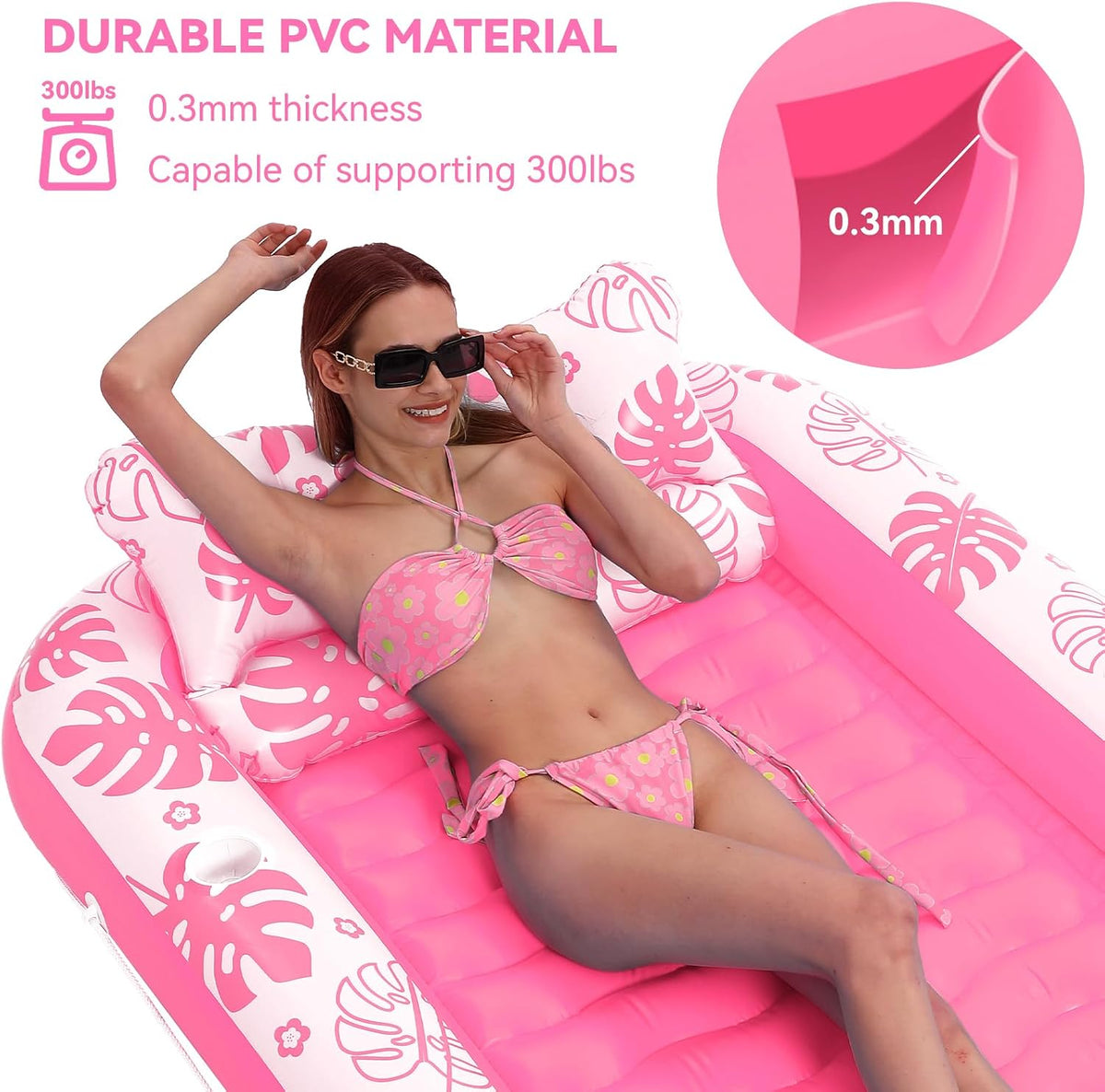 Inflatable Tanning Pool Lounger Float with Cervical Pillow - Pool Floats Adult for Sunbathing, Backyard, Pool Party - Inflate Ball Pit for Babies - Kids Swimming Pool Bed