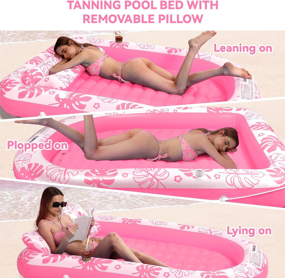 Inflatable Tanning Pool Lounger Float with Cervical Pillow - Pool Floats Adult for Sunbathing, Backyard, Pool Party - Inflate Ball Pit for Babies - Kids Swimming Pool Bed