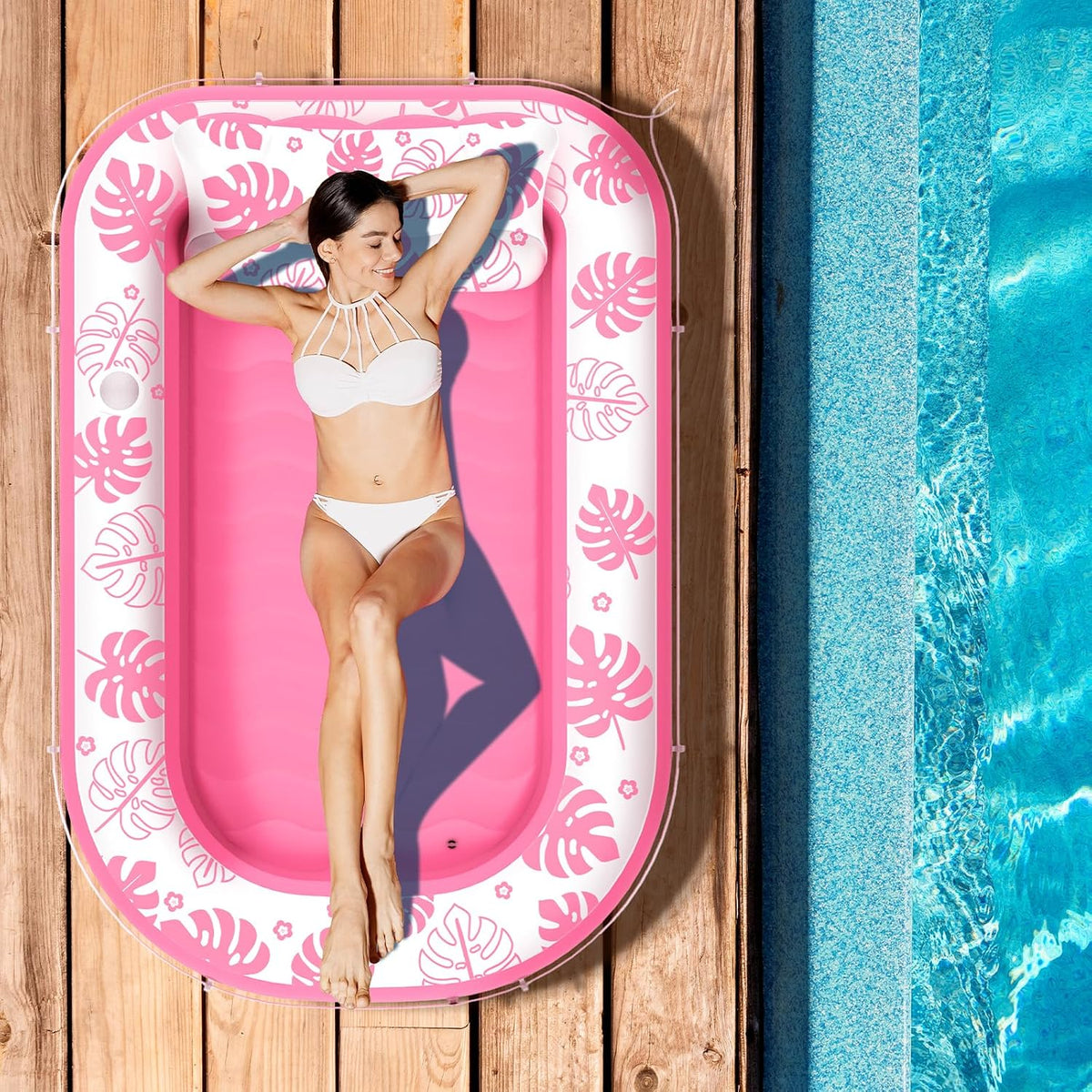 Inflatable Tanning Pool Lounger Float with Cervical Pillow - Pool Floats Adult for Sunbathing, Backyard, Pool Party - Inflate Ball Pit for Babies - Kids Swimming Pool Bed