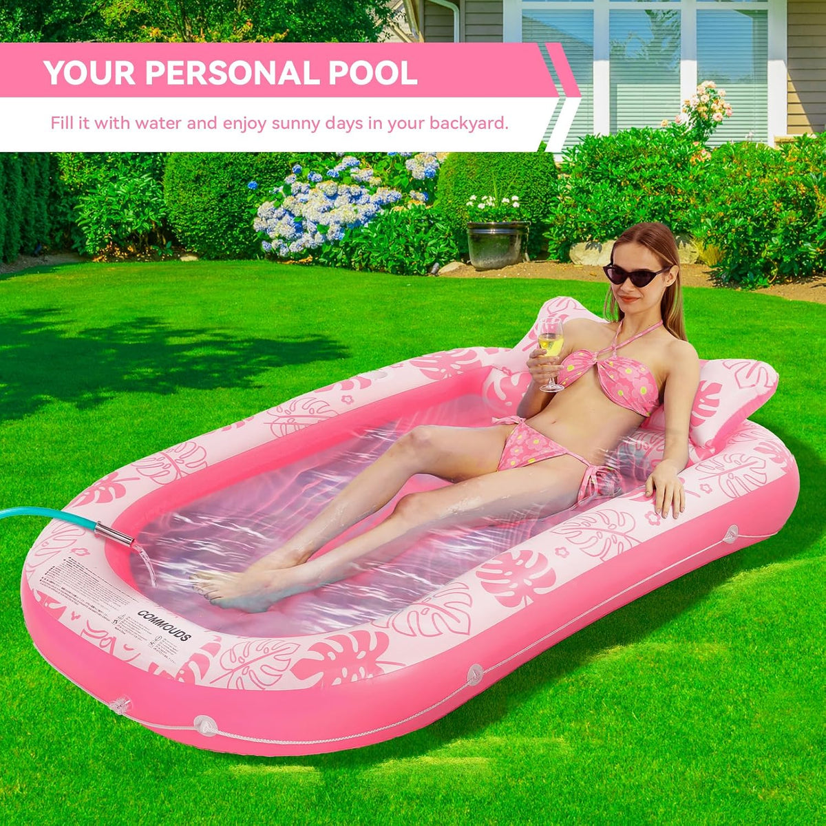 Inflatable Tanning Pool Lounger Float with Cervical Pillow - Pool Floats Adult for Sunbathing, Backyard, Pool Party - Inflate Ball Pit for Babies - Kids Swimming Pool Bed