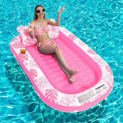 Inflatable Tanning Pool Lounger Float with Cervical Pillow - Pool Floats Adult for Sunbathing, Backyard, Pool Party - Inflate Ball Pit for Babies - Kids Swimming Pool Bed