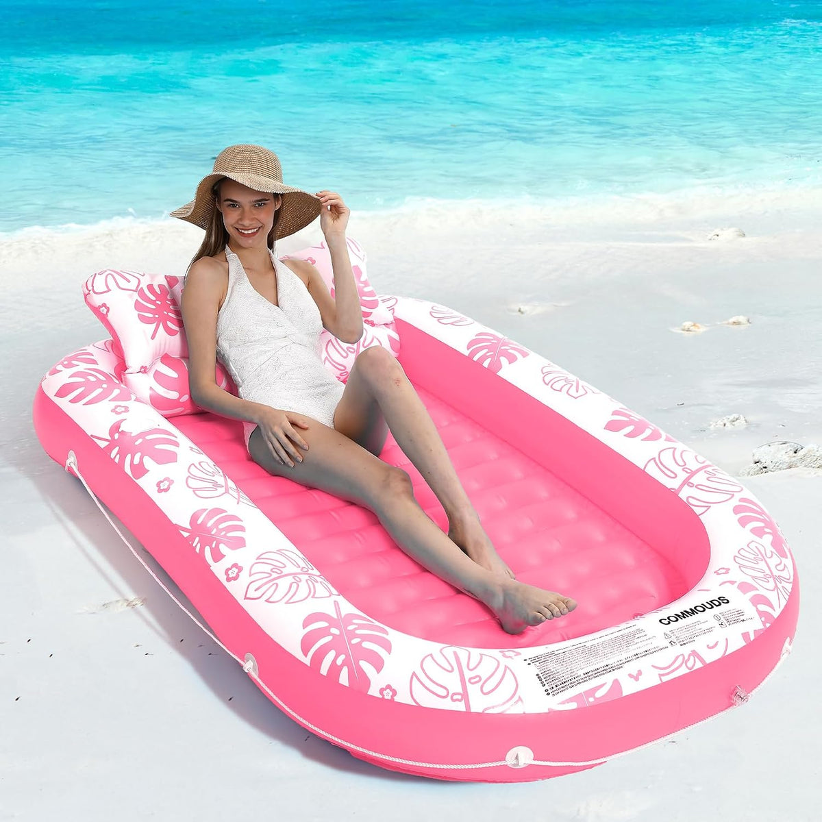 Inflatable Tanning Pool Lounger Float with Cervical Pillow - Pool Floats Adult for Sunbathing, Backyard, Pool Party - Inflate Ball Pit for Babies - Kids Swimming Pool Bed