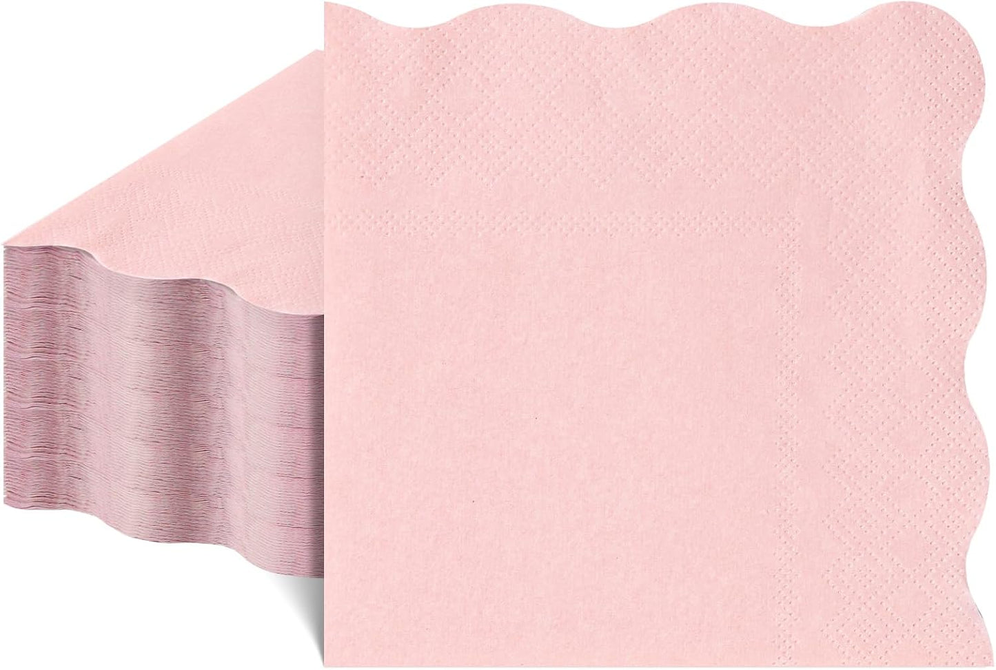 80 Pcs Cocktail Napkins, 5 x 5 Inch Scalloped Paper Napkin | Disposable Wavy Napkins Scalloped Dessert Beverage Napkin Pink Party Napkin for Wedding, Bridal Baby Shower, Birthday