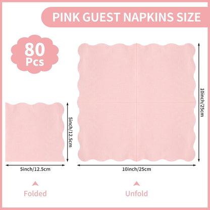 80 Pcs Cocktail Napkins, 5 x 5 Inch Scalloped Paper Napkin | Disposable Wavy Napkins Scalloped Dessert Beverage Napkin Pink Party Napkin for Wedding, Bridal Baby Shower, Birthday